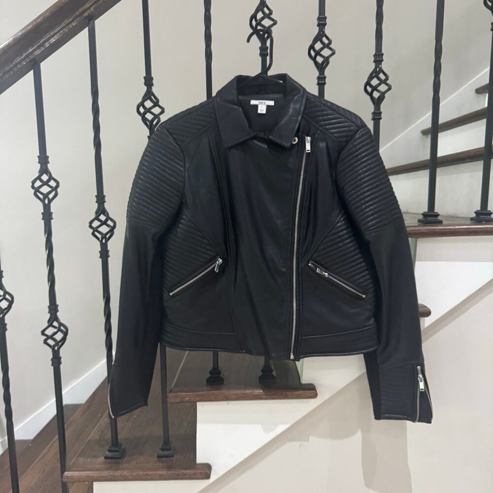 Bar III Black Faux Leather Quilted Moto Jacket Size L